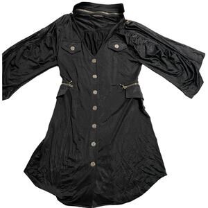 LaRok Women's Size XS Long Sleeve Zippered Collared Button Up Shirt Dress Black